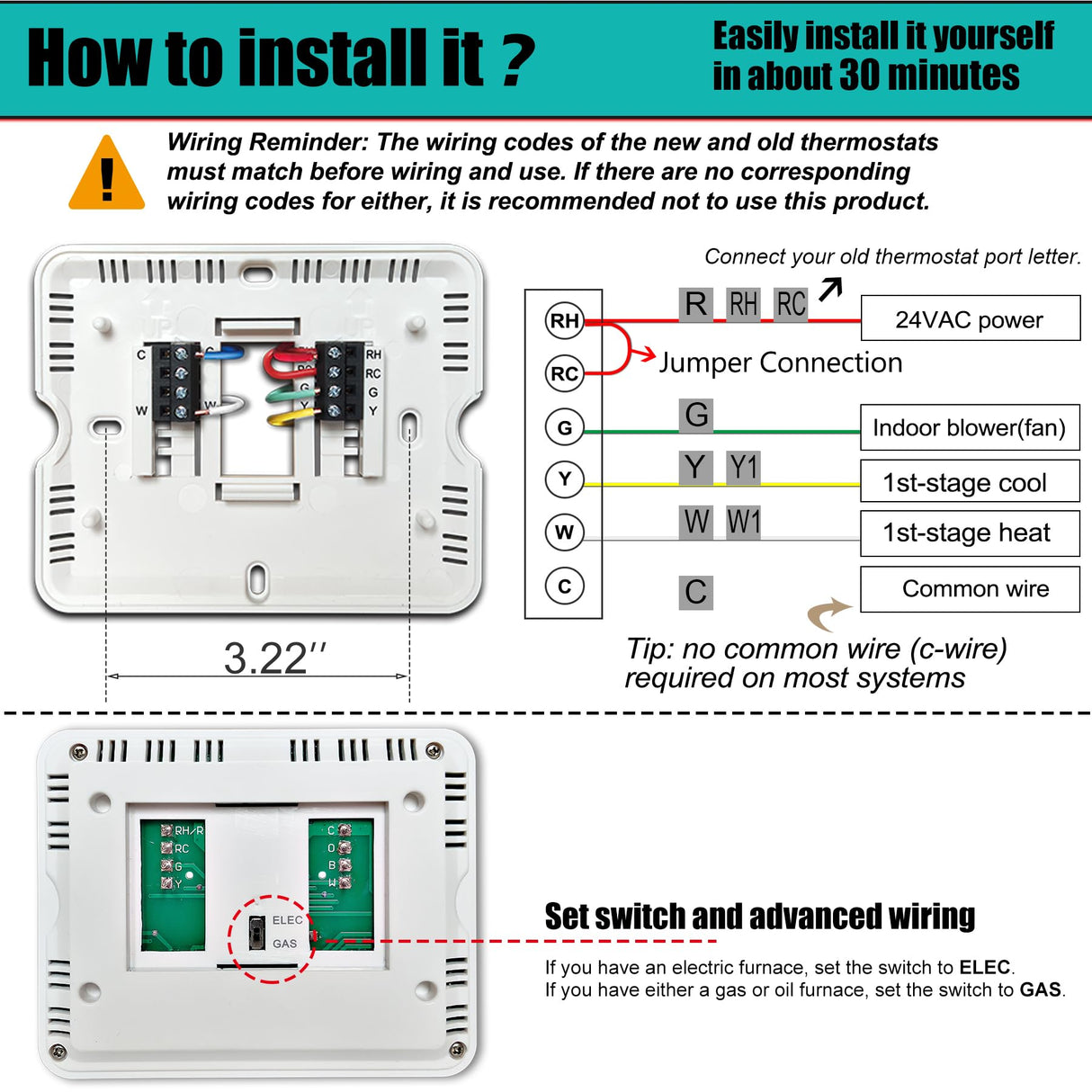 Suuwer Non-Programmable Thermostats for Home 1 Heat/1 Cool Conventional Single-Stage Systems (Blue Backlight)