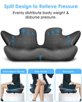 KFM 16" Large Memory Foam Seat Cushion Thick for Long Sitting Pressure Tailbone Pain Relief Height Adjustable with Retaining Strap for Office, Gaming Chair, Car, Wheelchair (Grey)