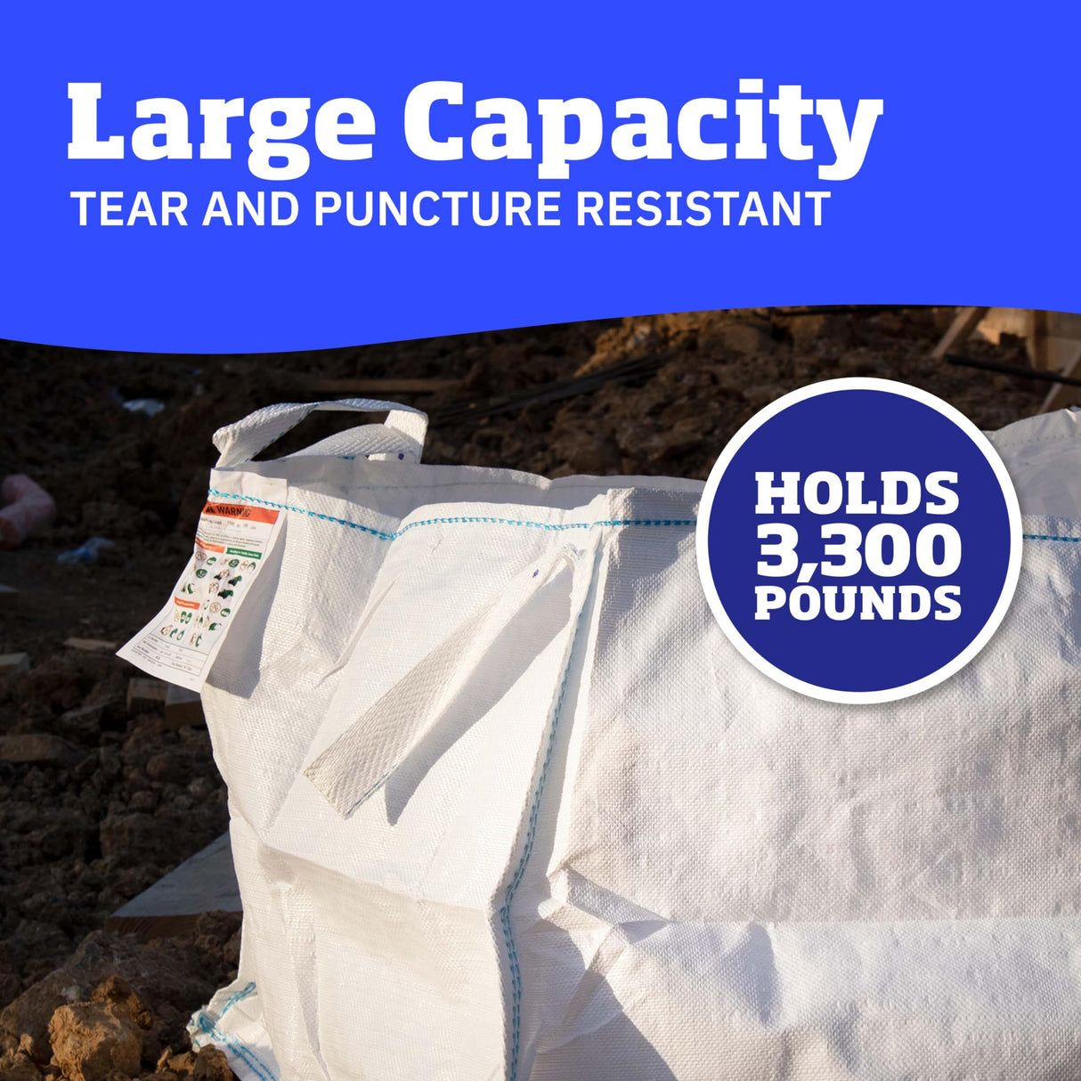 DURASACK Concrete Washout White Bag 130-Gallon Open Top Flat Bottom Woven Polypropylene Construction Demo Contractor Bag with Plastic Liner