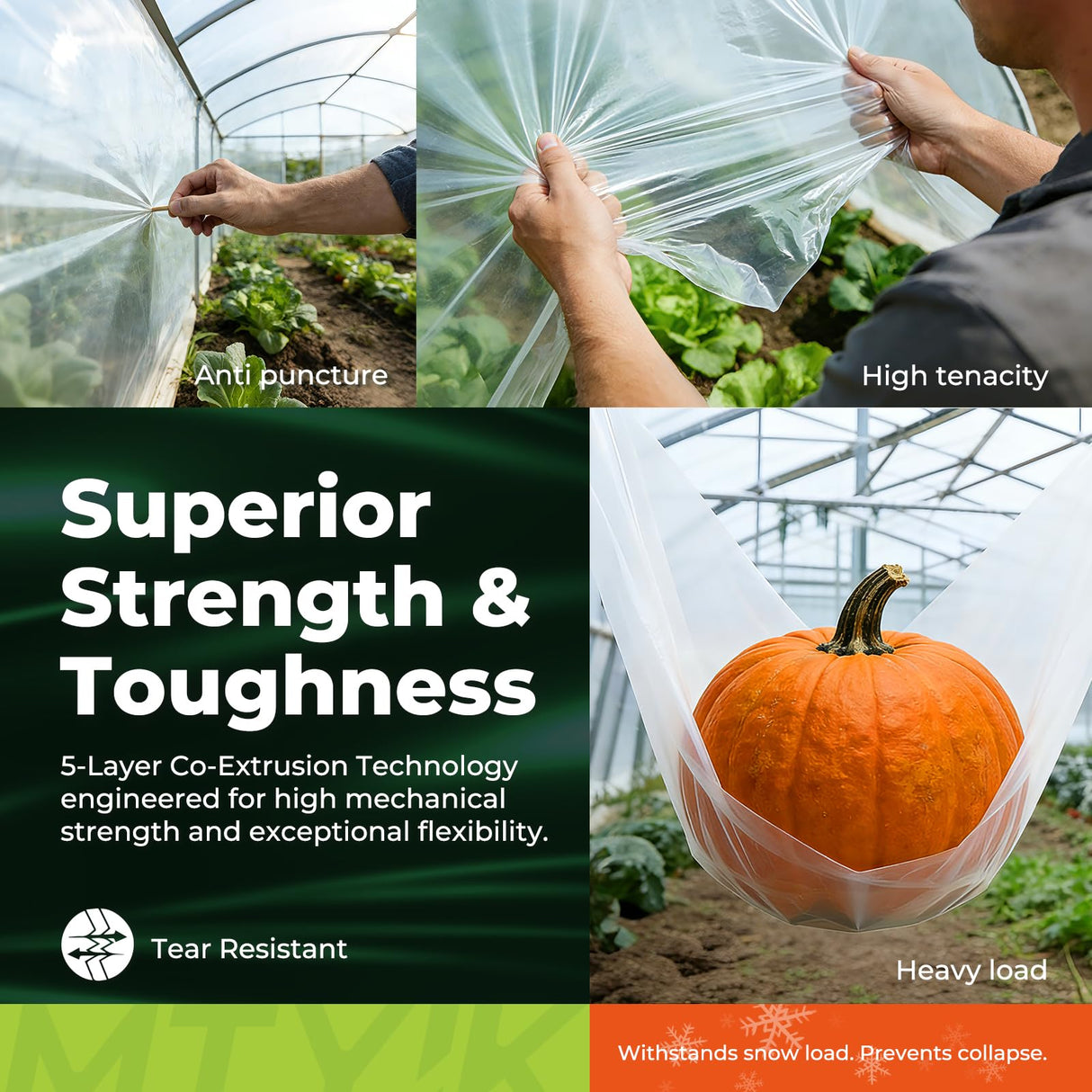 MTYIK 8x25 ft Greenhouse Plastic Sheeting, 6 Mil Green House Plastic Covering, Heavy Duty Greenhouse Cover Replacement, Thick Greenhouse Film