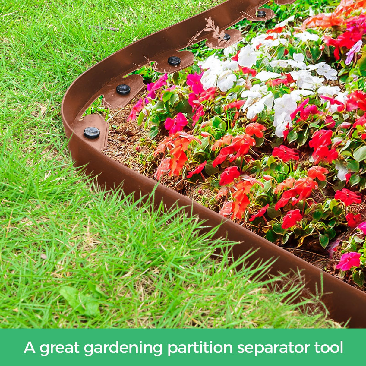 2-Inch x 66 FT Landscape Edging Border with 100 Spikes, Garden Edging Lawn Edging Border Kit, Plastic Edging Border Flexible for Garden Flower Beds Lawn Yard Pathway (Brown)