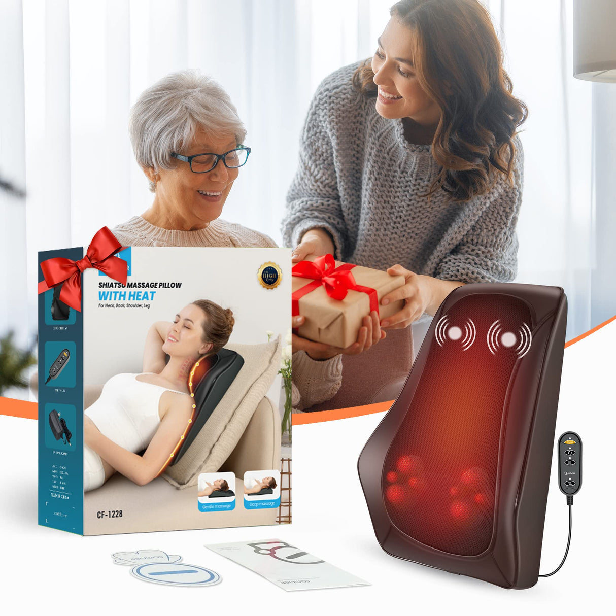 COMFIER Back Massager with Heat,3D Deep Kneading Shiatsu Neck and Back Massager with Vibration & Heat, Neck Back Massage Pillow as Gift for Women Men-Home Office Use