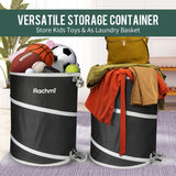 Rachmi 40 Gallon Collapsible Trash Can 2-Pack, Heavy Duty 600D Oxford Reusable Pop-Up Yard Waste Bag for Lawn & Garden Cleanup, Water-Resistant Outdoor Leaf Bin with Spring Frame, 22"x26.4", Black