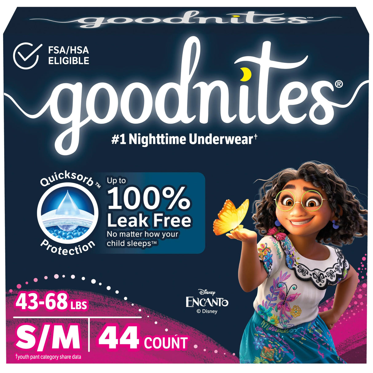 Goodnites Girls' Nighttime Bedwetting Underwear, Size S/M (43-68 lbs), 44 Ct (2 Packs of 22), Packaging May Vary