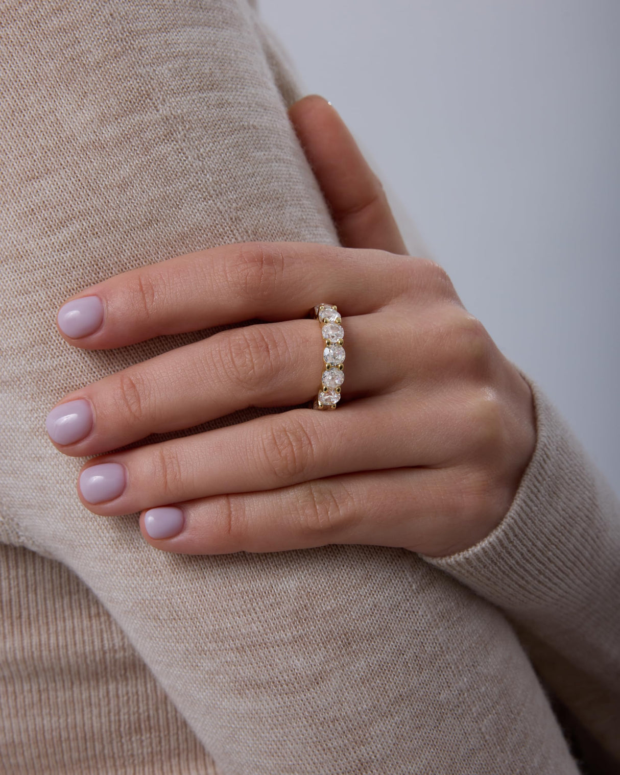 PAVOI Rhodium Plated Eternity Ring for Women | Statement Eternity Band Rings with Round Cubic Zirconia | Stackable Wedding Band | Love Engagement Trendy Bridal Jewelry - White, Size 7
