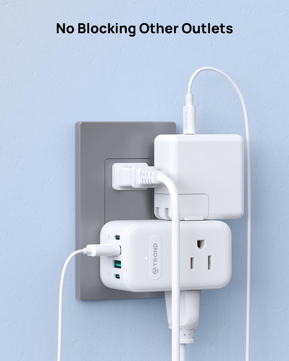TROND Outlet Extender with 6 Inch Cord - Multi Plug Wall Outlet with PD 20W USB C Plug Adapter, Ultra Short Extension Cord, 3 Way Power Splitter for Bathroom Kitchen Office Dorm Travel Essentials
