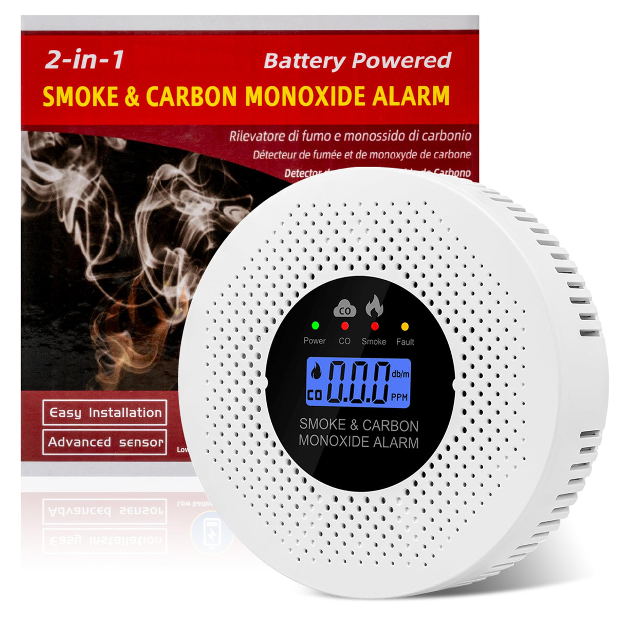 GQIRIL Smoke and Carbon Monoxide Detector - 2-in-1 Fire CO Smoke Alarm Detector Combo Battery Powered, Portable Dual Sensor Warning Light with Digital Display for Cars Kitchen Home Garage (No Battery)