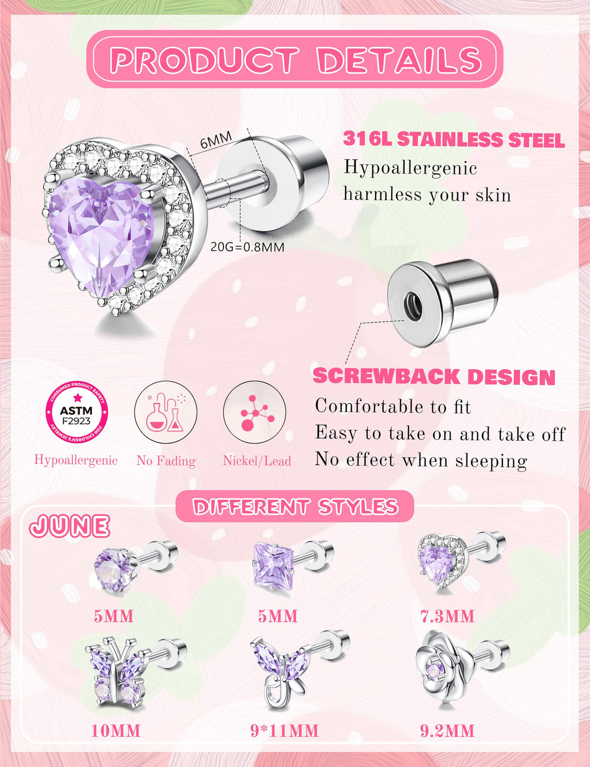 THUNARAZ Hypoallergenic Stud Earrings for Girls Women Birthstone Earrings