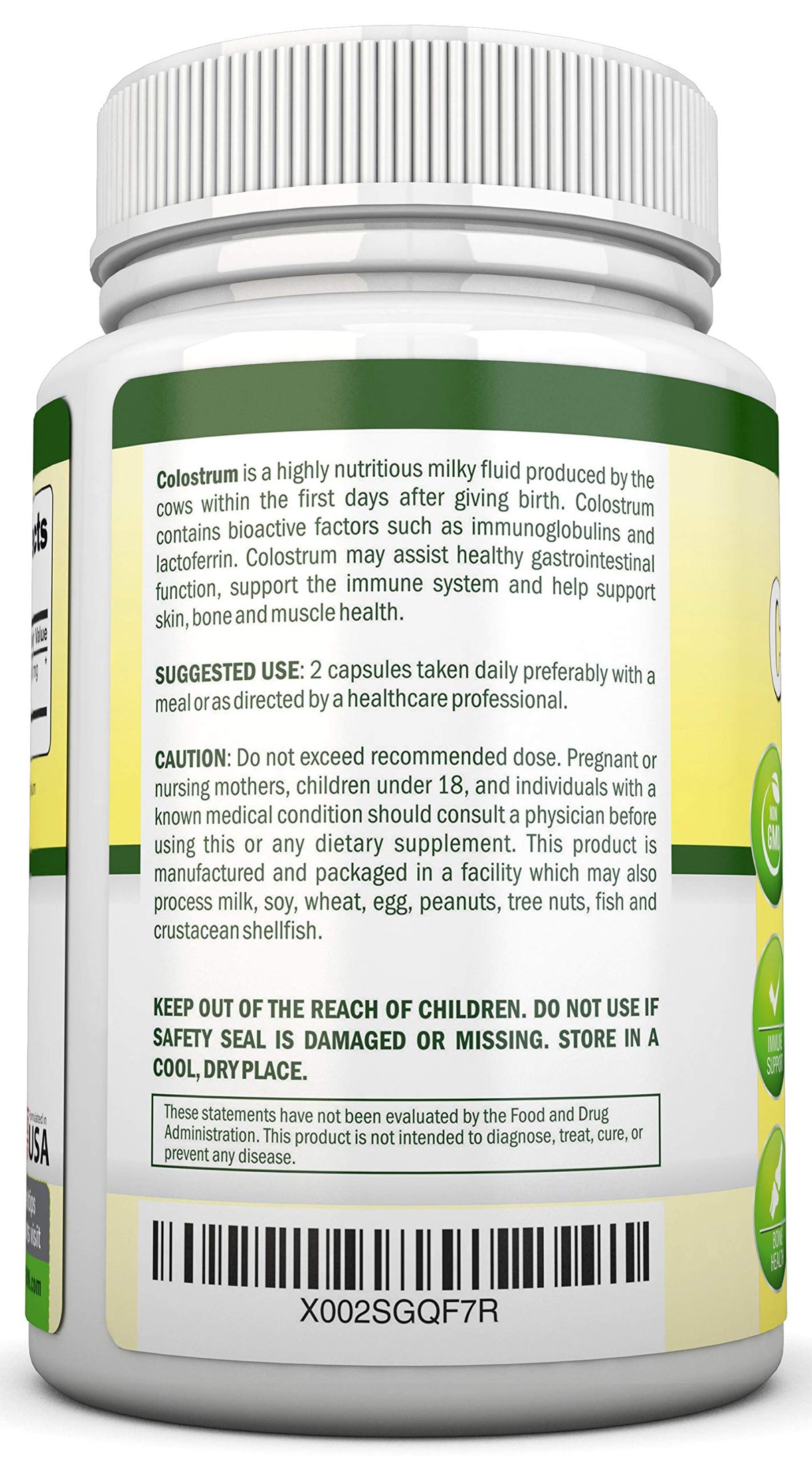 Colostrum - 1000mg - 120 Capsules - 30% IgG - Non-GMO US Dairy - First Milking Bovine Colostrum - Low Heat Processed - Great for GI Tract Health - Immune Support - Bone and Muscle Health