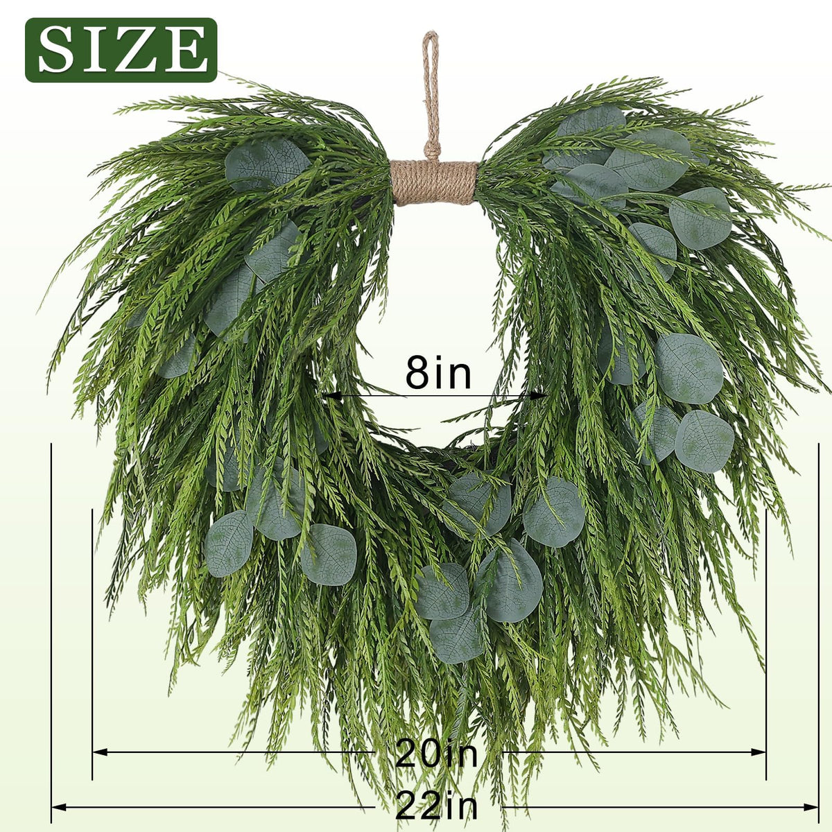 22" Artificial Eucalyptus & Saw Grass Wreath for Front Door Decor