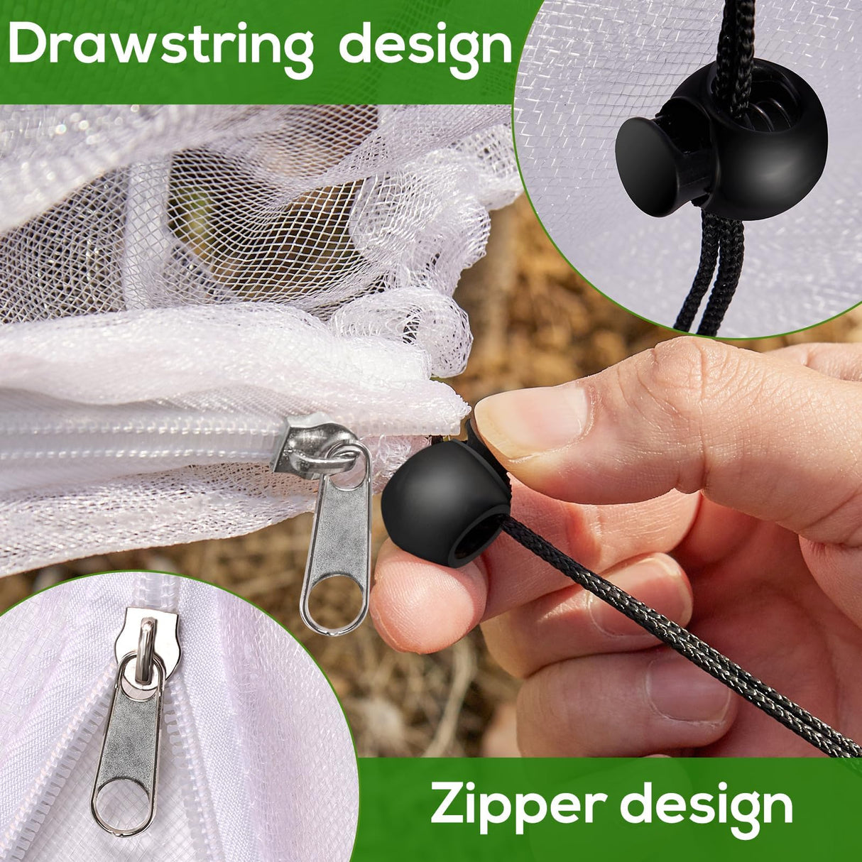 2PCS Large 7.8 x 7.8ft Fruit Tree Netting Cover with Zipper and Drawstring,Garden Insect Netting Plant Cover Transparent Bird Plant Barrier Flower Fruit Mesh Screen for Preventing Deer Squirrel Bugs