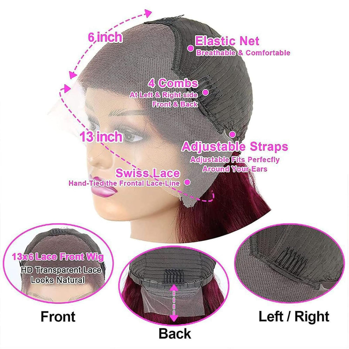 Fiumer 99j Burgundy Lace Front Wigs Human Hair 28inch 13x6 HD Transparent Lace Straight Red Wig Human Hair Colored Reddish Brown Lace Frontal Wigs Human Hair 180% Density Pre Plucked With Baby Hair