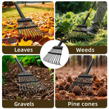 Leaf Rake, Small Rake for Leaves with 30"-60" Adjustable Long Handle, 11 Tines 8.5" Wide, Metal Rakes Heavy Duty for Lawns, Gardening, Yard, Camping, Shrub, Grass, Bush, Weed, Debris