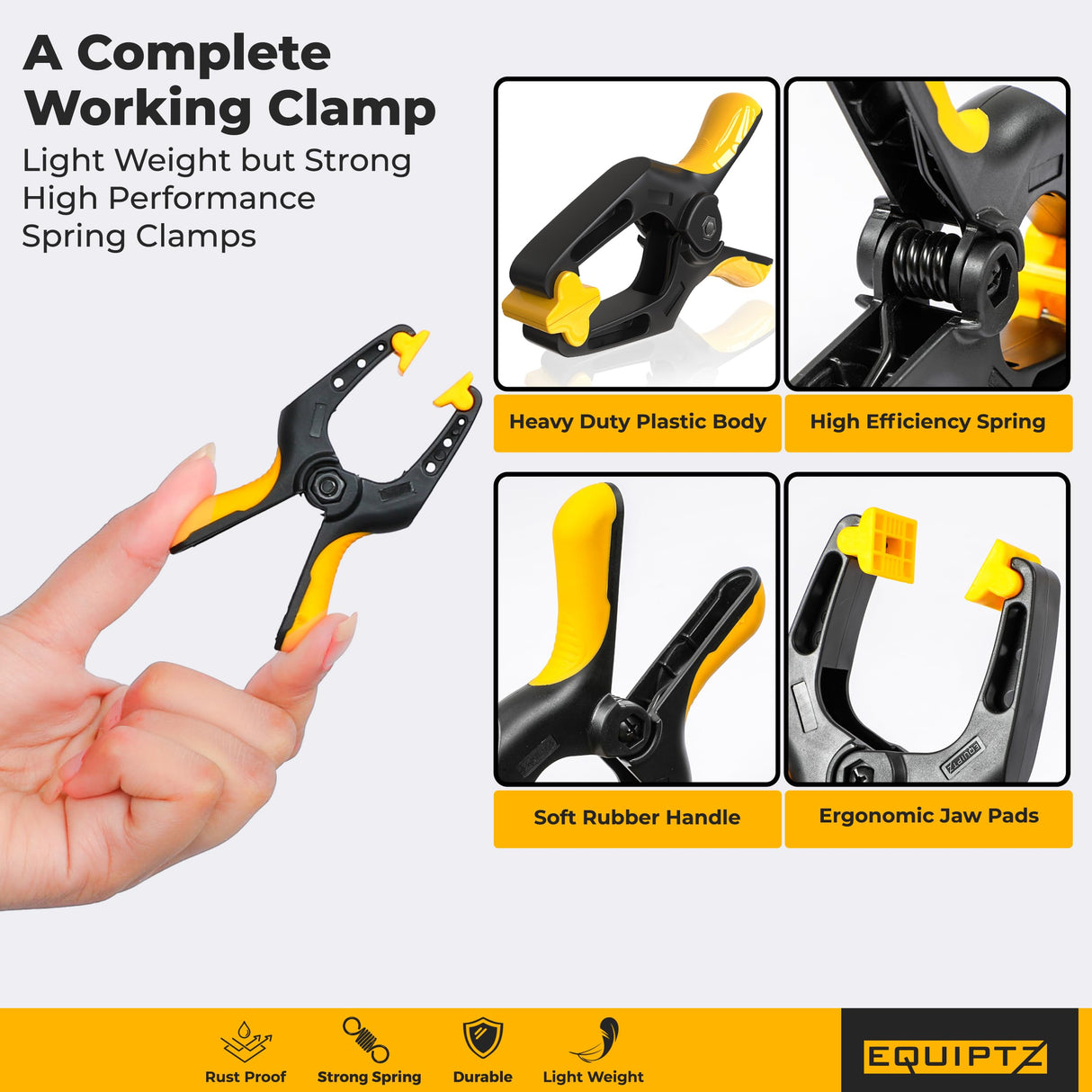 EQUIPTZ Spring Clamps 3 inch - 20 Pack Clamps for Backdrop Stand, Tarps, Crafts & Pool Cover with 1.5 Inch Mouth Opening - Small Clamps for Photography Studio with Non-Detachable Jaw Pads