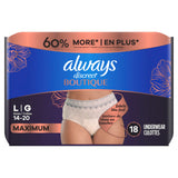 Always Discreet Boutique Incontinence and Postpartum Underwear for Women, Maximum Protection, Large, Rosy, 18 Count