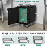 YITAHOME Insulated Food Pan Carrier, 95 Qt LLDPE Hot Box for Catering w/Stainless Steel Pan, Catering Food Warmer with Swivel Casters for 6 Full-Size Pans, Stackable Design for Restaurant Gathering