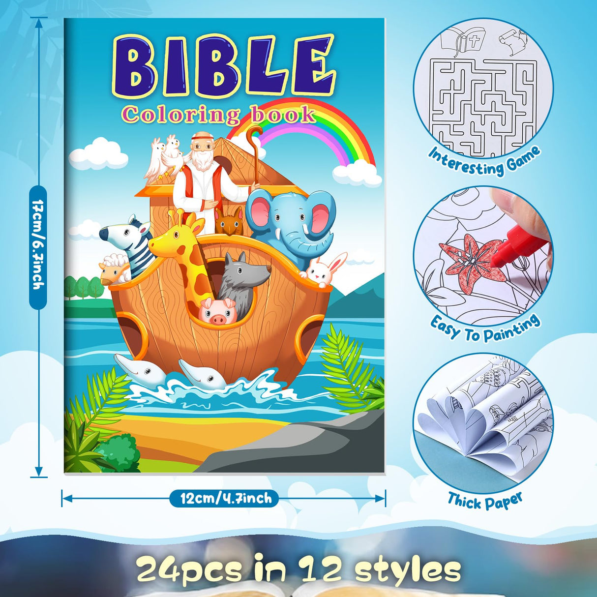 BenLouis 24 Christian Mini Coloring Books Kids with 24 Stacking Crayons Bible Verse Party Favors Activity Books Bulk for Kids Christmas Religious Goodie Bag Gift Stuffer Classroom Reward