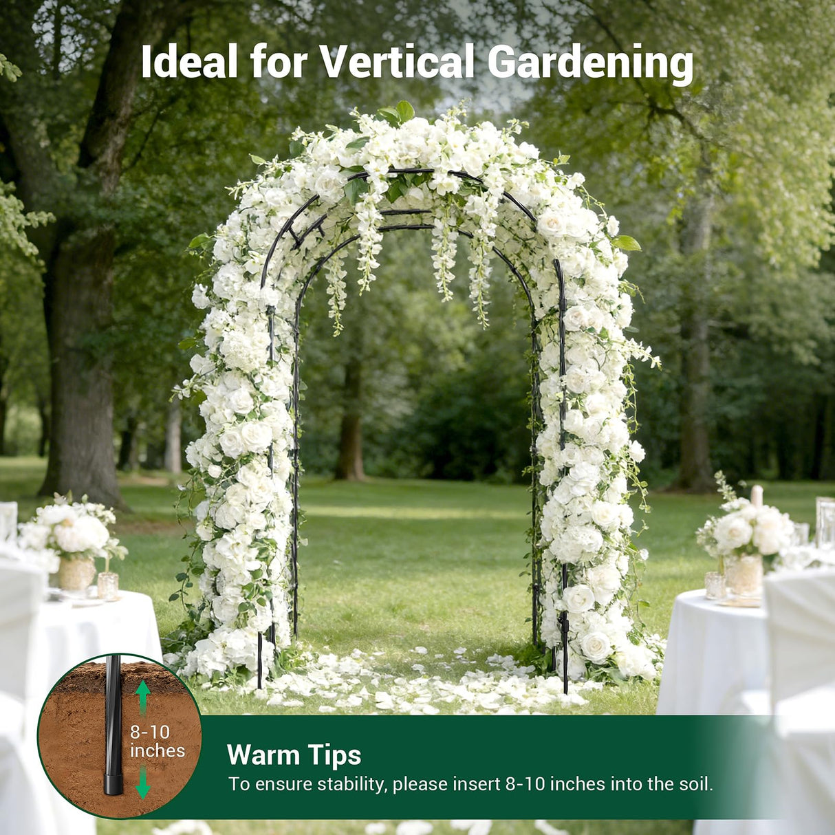 Miory Garden Arch Trellis for Climbing Plants Outdoor, 3.9x7.9ft Steel with PE Coating, Garden Archway for Vegetable, Vines, Wedding Arbor (Black)