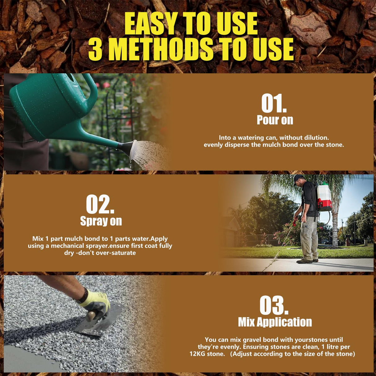Mulch Bond -1Gallon Black Color 2-in-1 Mulch Dye & Glue for Landscaping, Super Strength Landscape Adhesive Landscape Lock, Fast-Dry, Non-Toxic, Mulch Binder Glue, Pea Gravel, Adhesive Max Mulch Hold