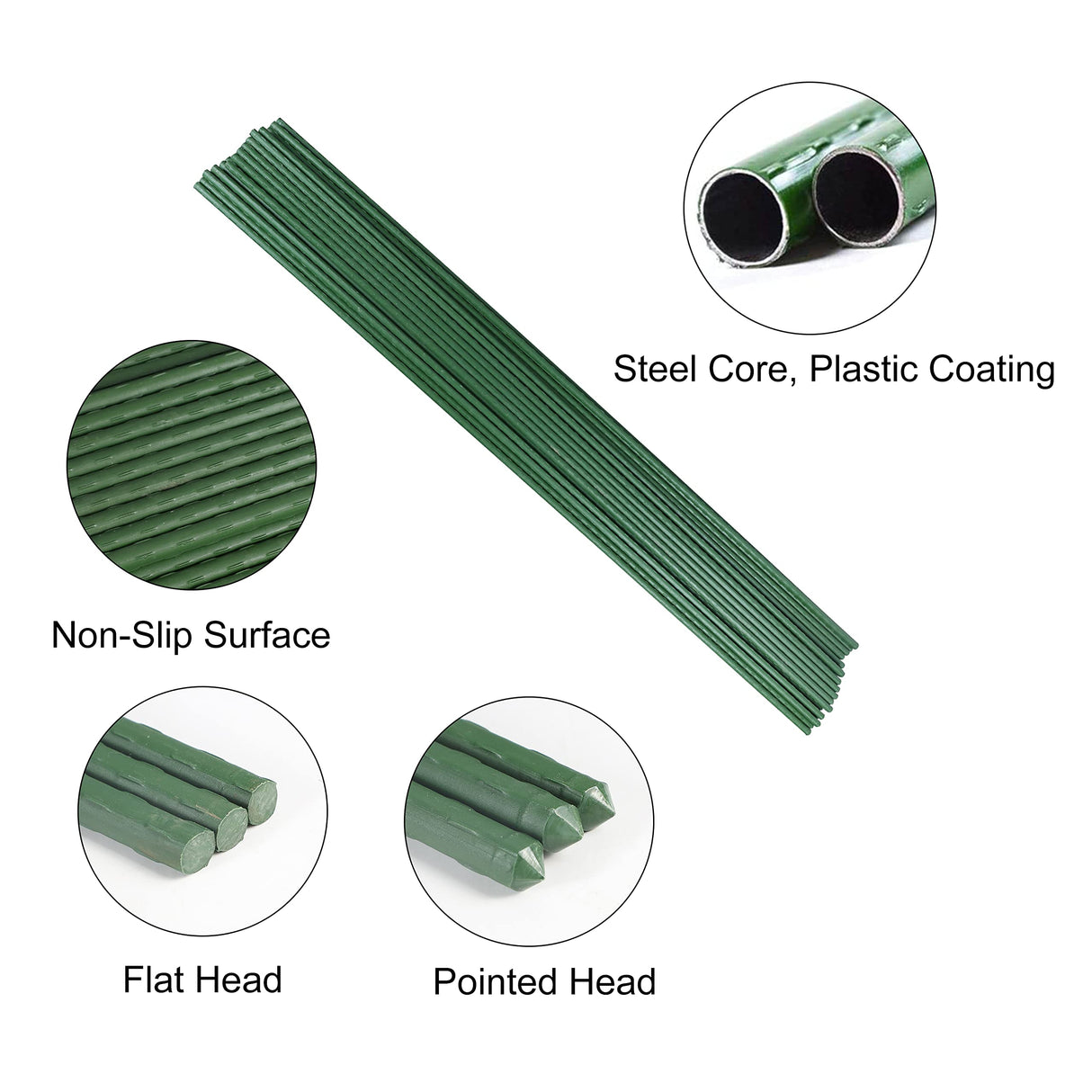 Garmeinea Garden Stakes 57 Inches Plastic Coated Steel Plant Stakes for Growing Climbing Plants, Pack of 25