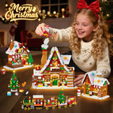 PLAXSOON Christmas Gingerbread House Village Mini Building Set with Lights, 1955 PCS Holiday Village Building Block Toy with Xmas Tree Train Santa for Home Decor, Gift for Adults Kids Girls Boys 14+