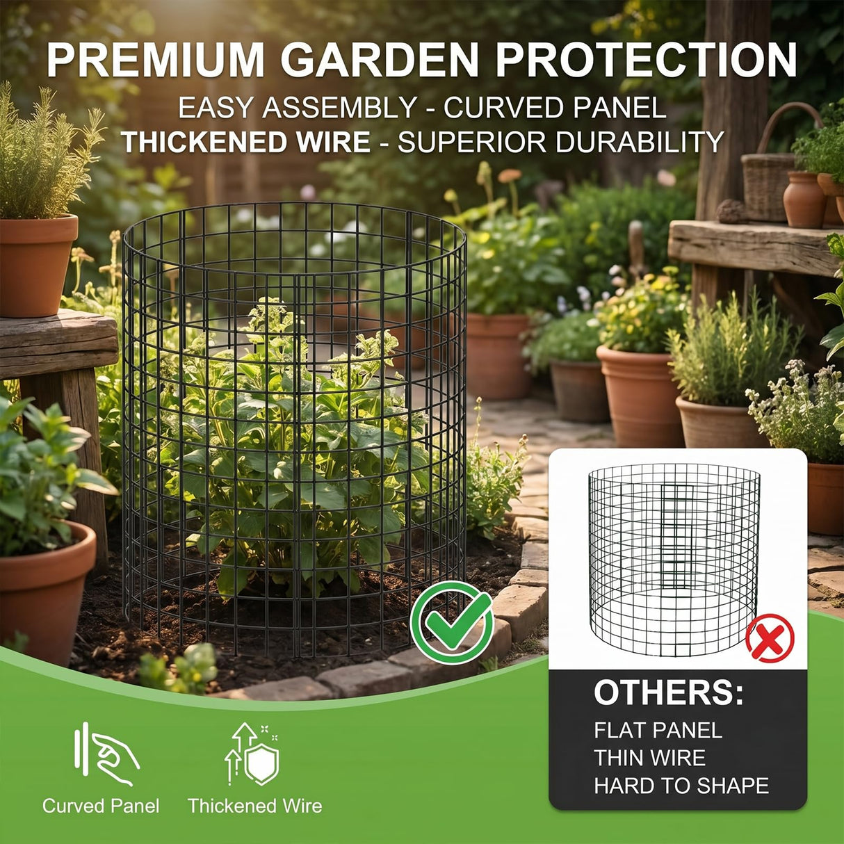 10 Packs Plant Protectors from Animals, 30Pcs 12"x 16" Large Metal Wire Mesh Garden Plant Cages for Outdoor Gardening, Chicken Wire Cloche Plant Cages for Rabbits with Zip Ties & Stakes(Black)