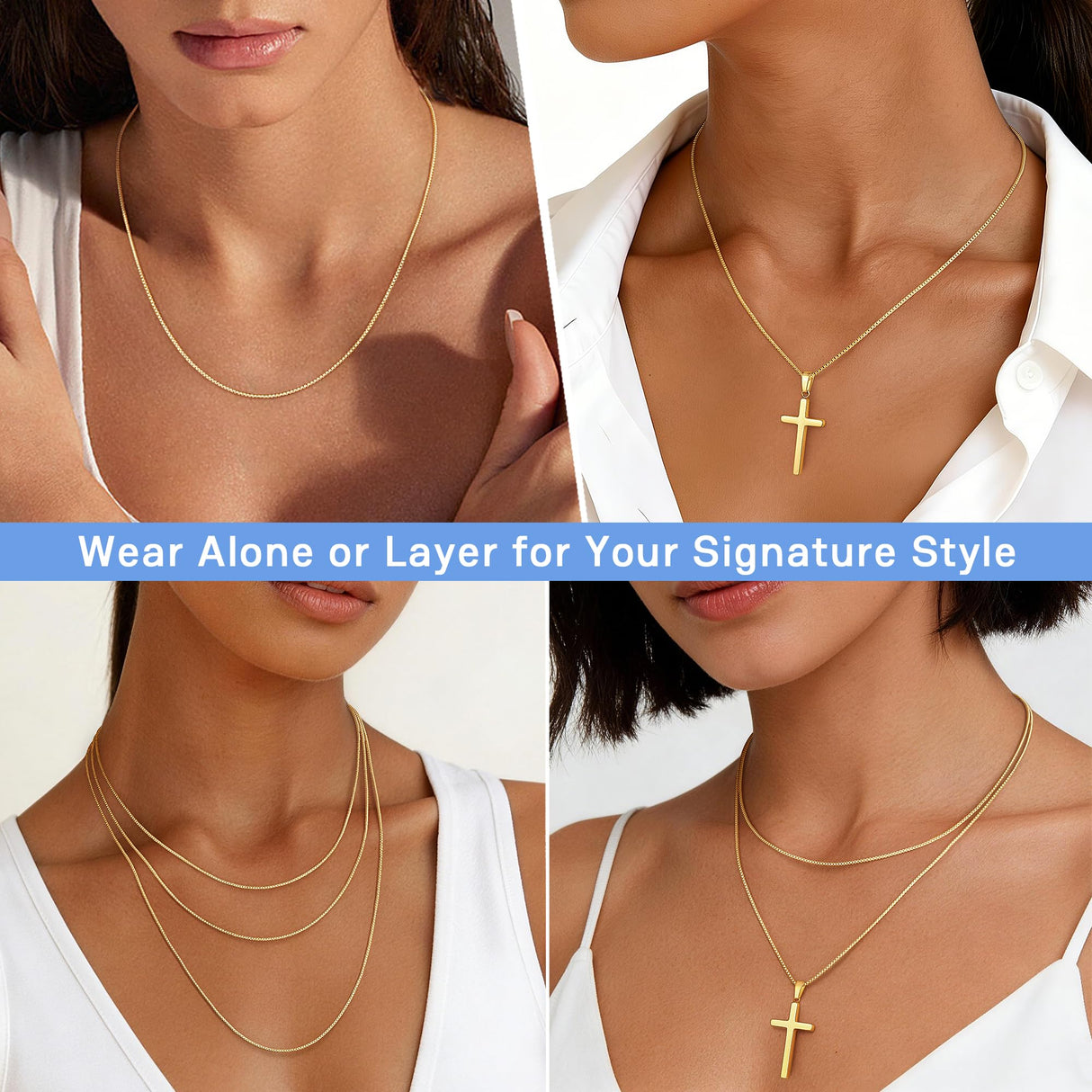 Jewlpire 14K Gold Plated Chain Necklace for Women, 1.3MM Box Chains Necklace 14K Gold Plated Chain for Women Thin & Sturdy Womens Chains Necklaces, 26 Inches