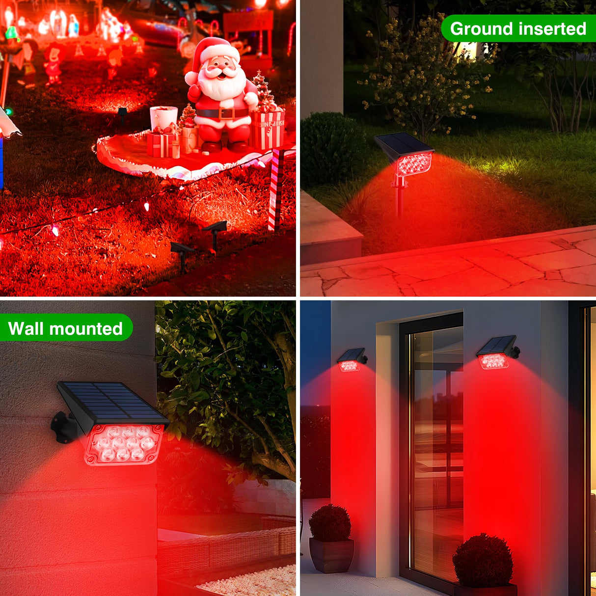 CREPOW Solar Spot Lights Outdoor,20 LED Waterproof IP65 Solar Landscape Light Adjustable Panel Spotlights for Wall Tree Yard Garden Halloween Christmas Red Lights 4 Pack