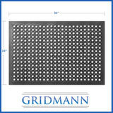 GRIDMANN Rubber Floor Mat, 24" x 36" Anti-Fatigue Drainage Mat, Non-Slip and Grease Resistant for Restaurants, Commercial Kitchens, Bar Floors, Black