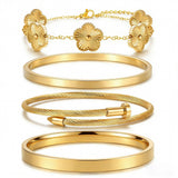 ISELBDR 18K Gold Bangle Bracelets for Women - Stackable Clover & Nail Love Bangle Set - Non-Tarnish Jewelry for Birthday Valentine's, Mother's Day & Christmas (Gold-A)