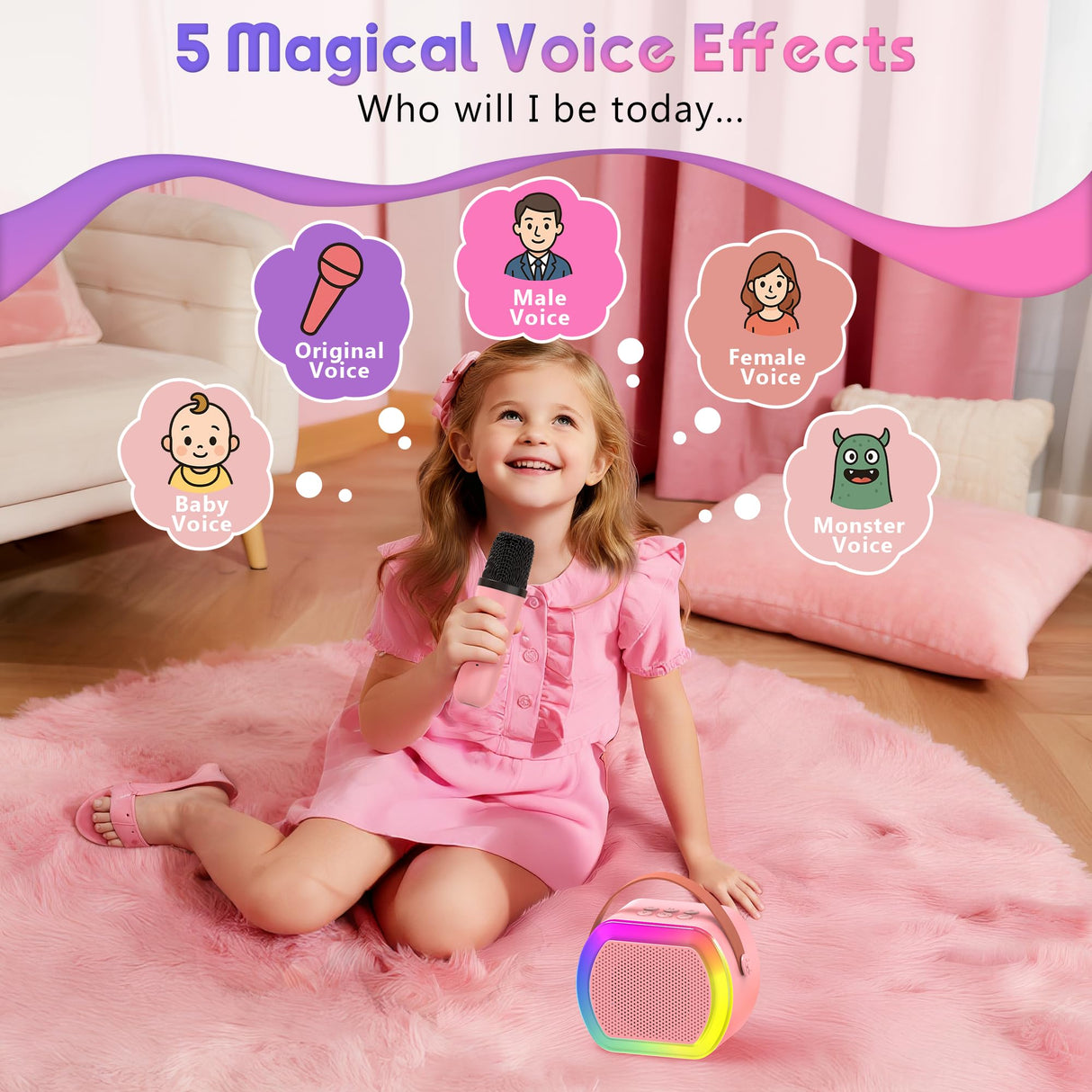 Reoslar Mini Karaoke Machine with 2 Wireless Microphones,2025 TOP Kids Portable Karaoke Machine for 3, 4, 5, 6, 7, 8, 9,10,11,12+Year Old, Best Birthday Christmas Toy Gift-Kids' Instrument