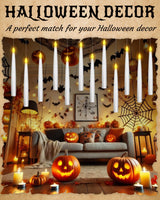 Halloween Decor Floating Candles With Wand, 20pcs Magic Hanging Candles With Remote, 6.3IN Flameless Taper Led Candle Battery Operated Floating Window Candle, Decor for Christmas, Wedding, Halloween