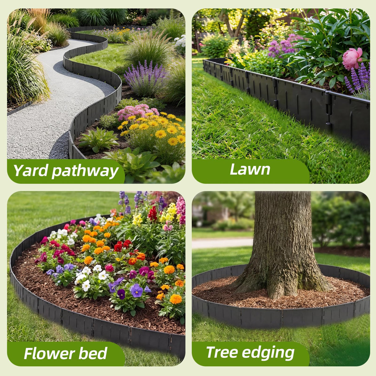 38PCS Garden Edging Border - 20FT Sturdy Landscape Flower Bed Lawn Edging Borders, Plastic Decorative Garden Fence Landscape Border, Interlocking Design for Patio Yard Pathway Sidewalk
