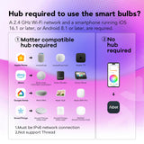 OREiN Matter Smart Light Bulb, Smart Light Bulbs Work with Apple Home, Alexa, Google Home, SmartThings, A19 Color Changing Light Bulbs 2.4Ghz WiFi, 800 Lumens Equivalent 60W 4Pack
