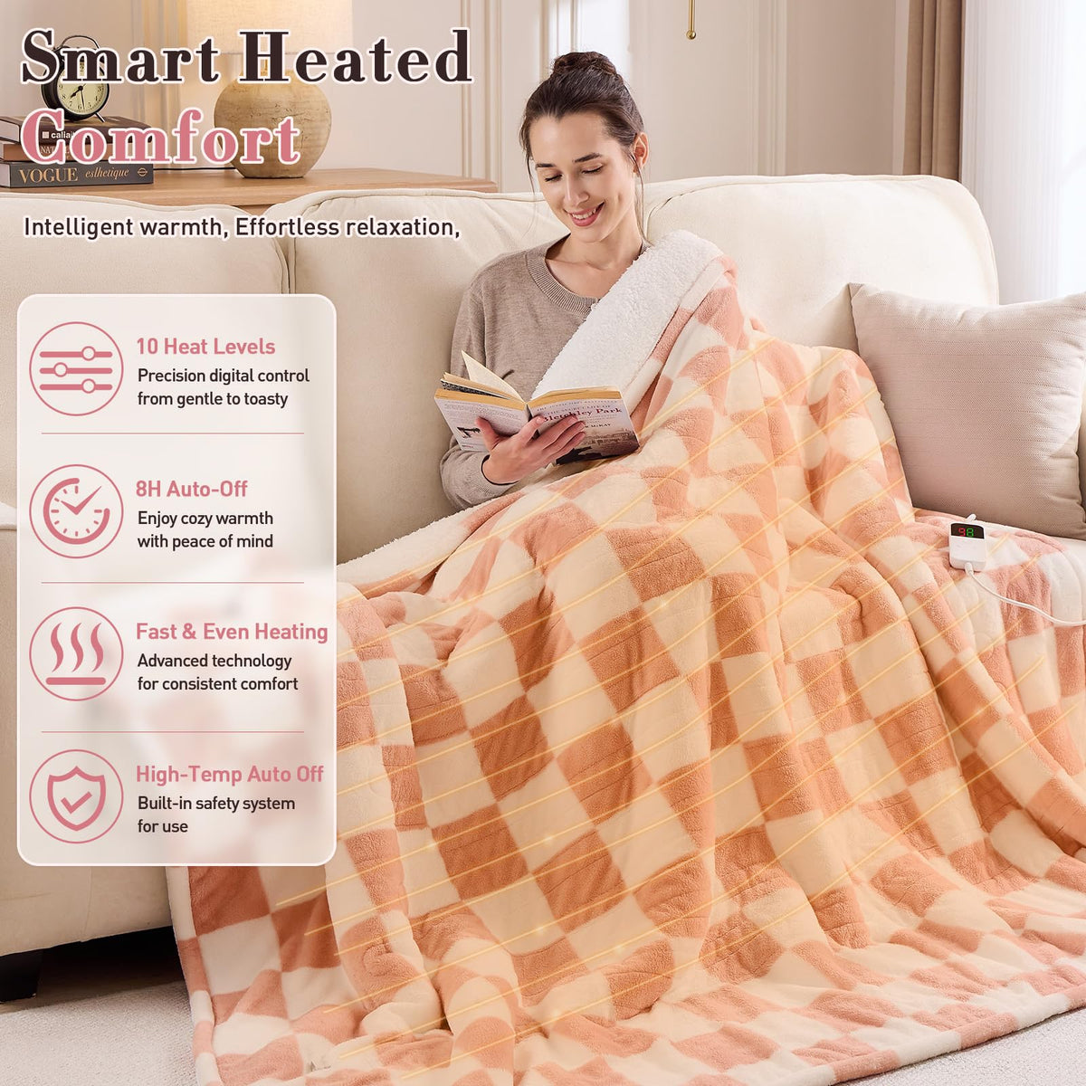 RAYVOICE Pink Heated Blanket Electric Throw 50"X60", Heating Blanket Throw