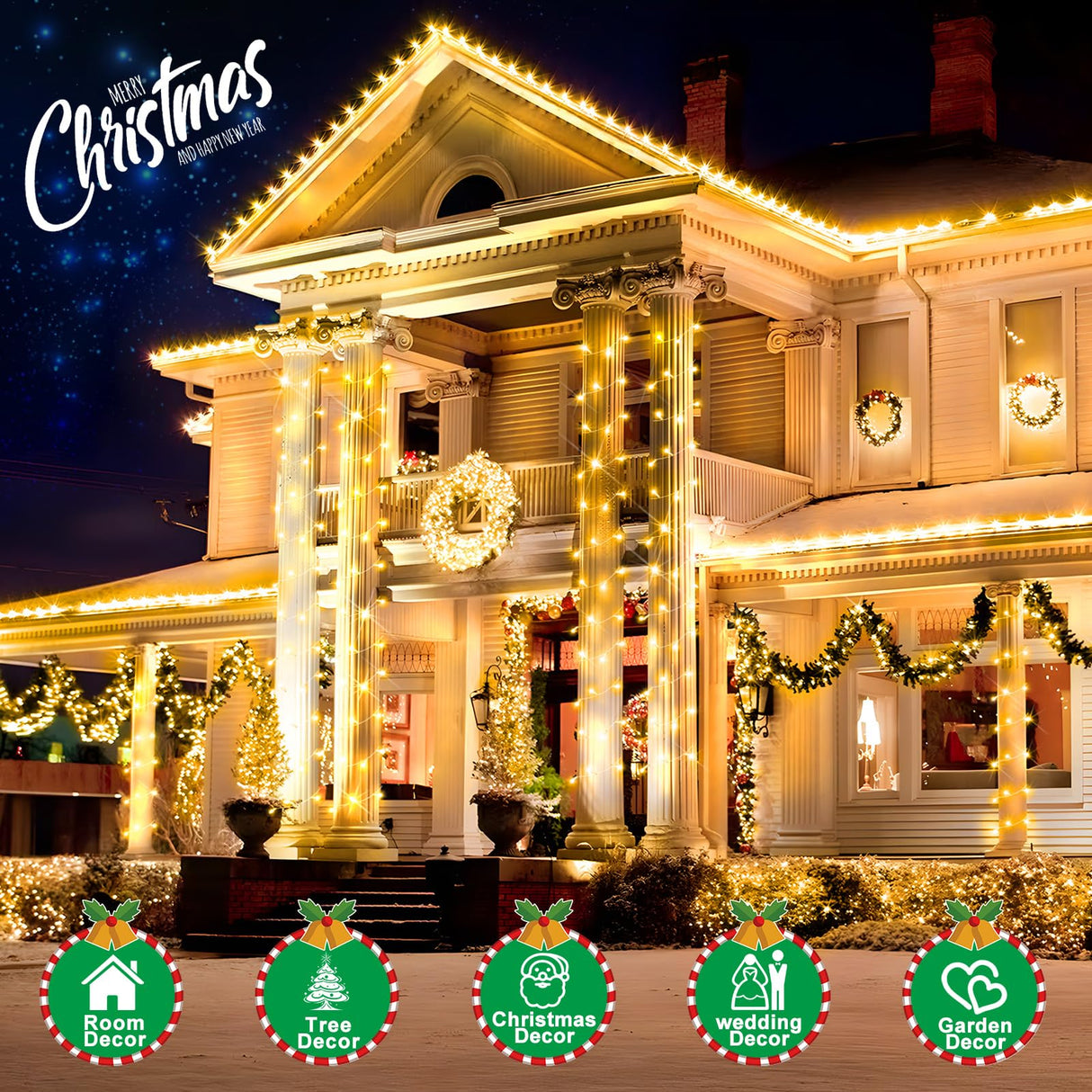 SAUIRS 403FT 1000 LED Christmas Lights Outdoor String Lights with 8 Modes Timer Waterproof Fairy Light Plug in for Outside Indoor Party Xmas Palm Tree Yard Wedding Decorations(Warm White)