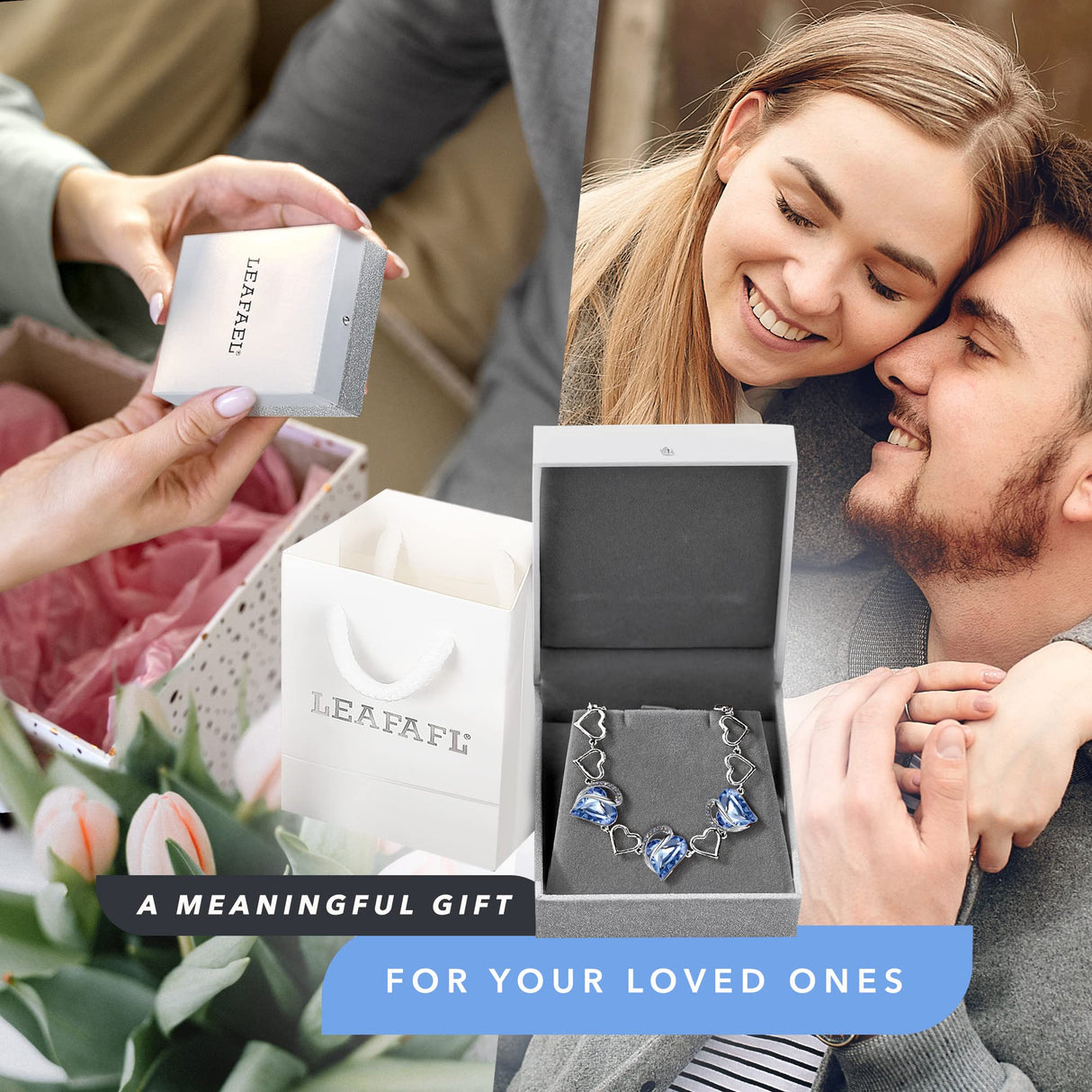 Leafael Infinity Love Heart Gift Bracelet for Women, March & December Birthstone Crystal, Light Sapphire Blue, Silver Tone Birthday Jewelry for Her, Mom, and Wife, 7-inch Chain and 2-inch Extender