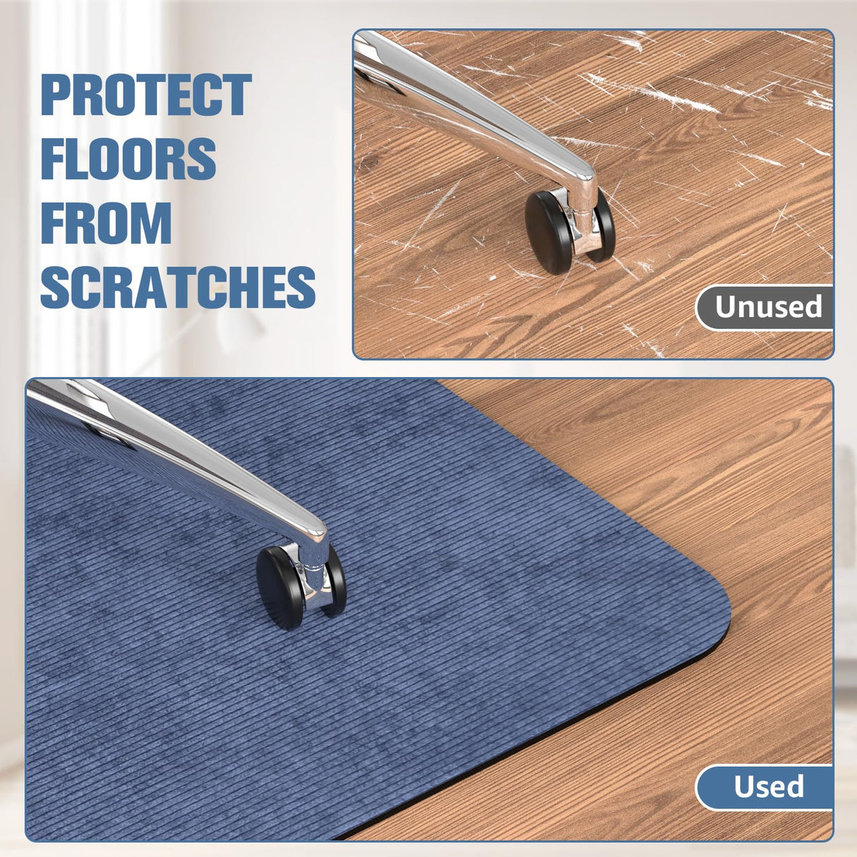 Placoot Office Chair Mat for Hardwood Floor, 55"x35" Corduroy Surface Computer Chair Mat, Desk Chair Mat, Large Anti-Slip Rubber Bottom Floor Protector for Home Office Brown