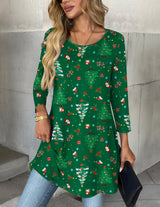 Zeagoo Women Tunic Tops 3/4 Sleeve Merry Christmas T Shirts Gift Blouse Tee Tops Plus Size Blouses to Wear with Leggings Swing Flare T-Shirt Loose