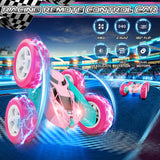 cosone Pink Remote Control Car for Girls - RC Stunt Cars with 4WD Double-Sided Driving 360° Flips Rotating, Off Road Remote Car Outdoor Toys for Kids Age 6 7 8-12, Christmas Birthday Gifts