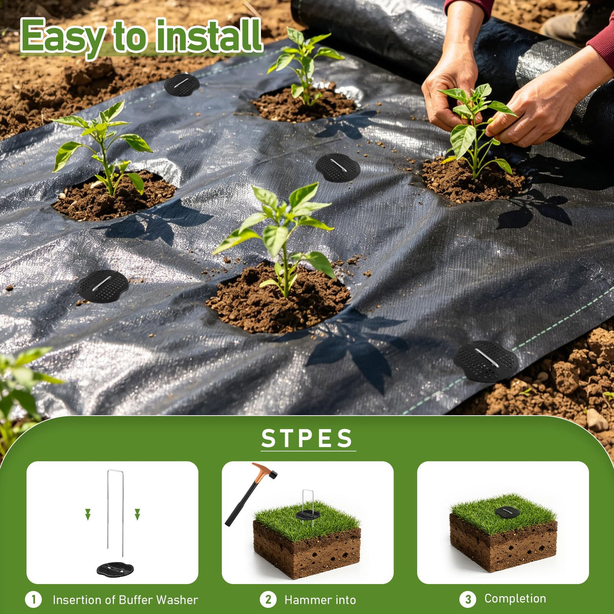 200Pcs Garden Stakes Staples Kit, 100Pcs 6 Inch U-Shaped Landscape Staples, 100Pcs Fixing Gasket for Weed Barrier Fabric, Ground Cover, Holding Fence and Artificial Turf
