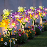 ostritec Solar Garden Lights Outdoor, 4 Pack Flower Lights for Outside, 16 Solar Lilies with Butterflies, Waterproof Garden Decor for Yard, Patio, Gifts for Women Mom (4 pcs Lilies)
