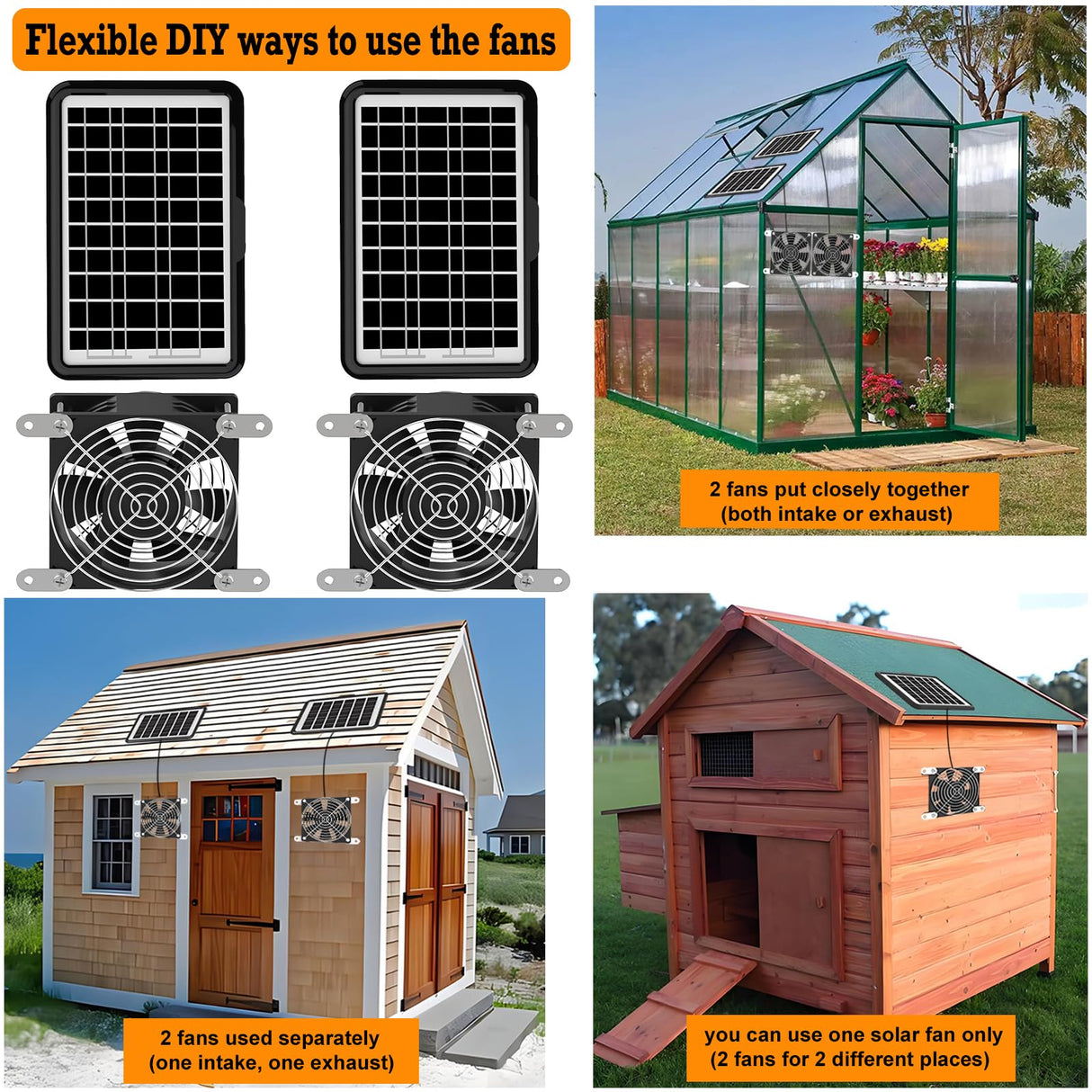 DELUMEE Powerful Solar Exhaust Fans, with Dual Install-Free 30W Solar Panels, Cloudy Days Working, Waterproof Solar Powered Cooling Fan for Ventilation in Greenhouse, Pet House, Chicken Coop, Garage