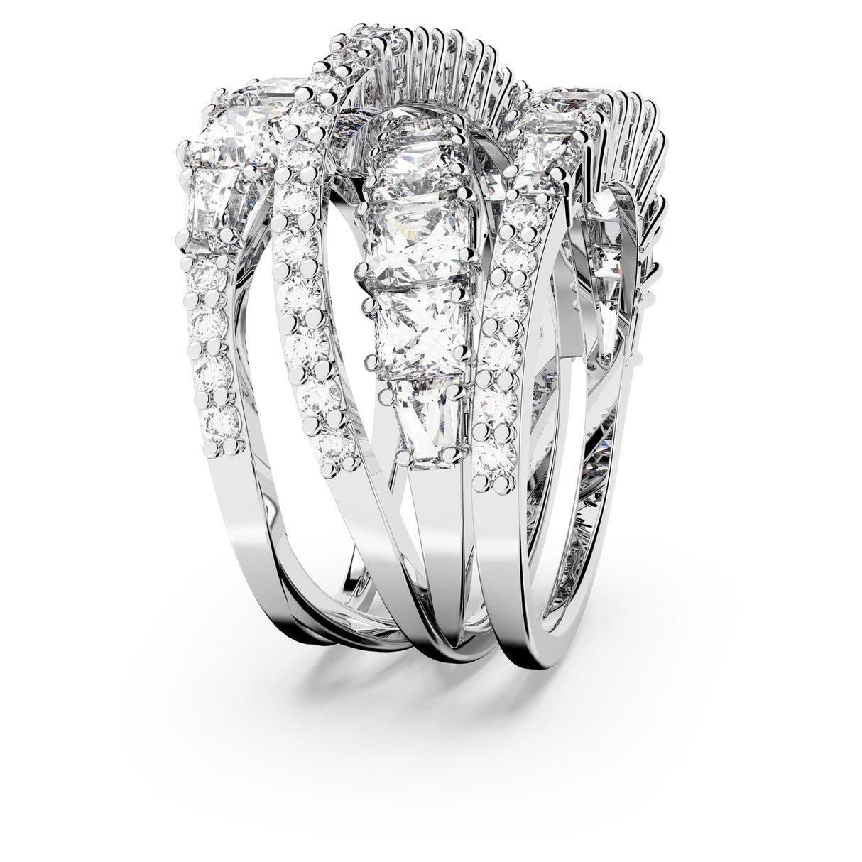 Swarovski Hyperbola Ring, Mixed Cuts, Clear, Rhodium Finished; Size: Us 7; Eu 55