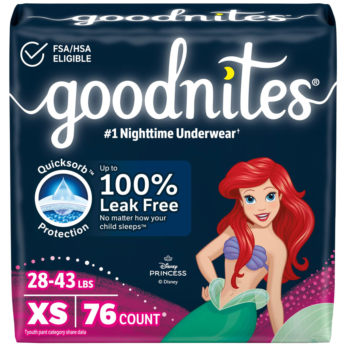 Goodnites Girls' Nighttime Bedwetting Underwear, Size Extra Small (28-43 lbs), 76 Ct (2 Packs of 38), Packaging May Vary