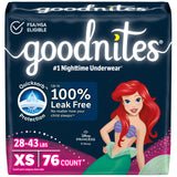 Goodnites Girls' Nighttime Bedwetting Underwear, Size Extra Small (28-43 lbs), 76 Ct (2 Packs of 38), Packaging May Vary