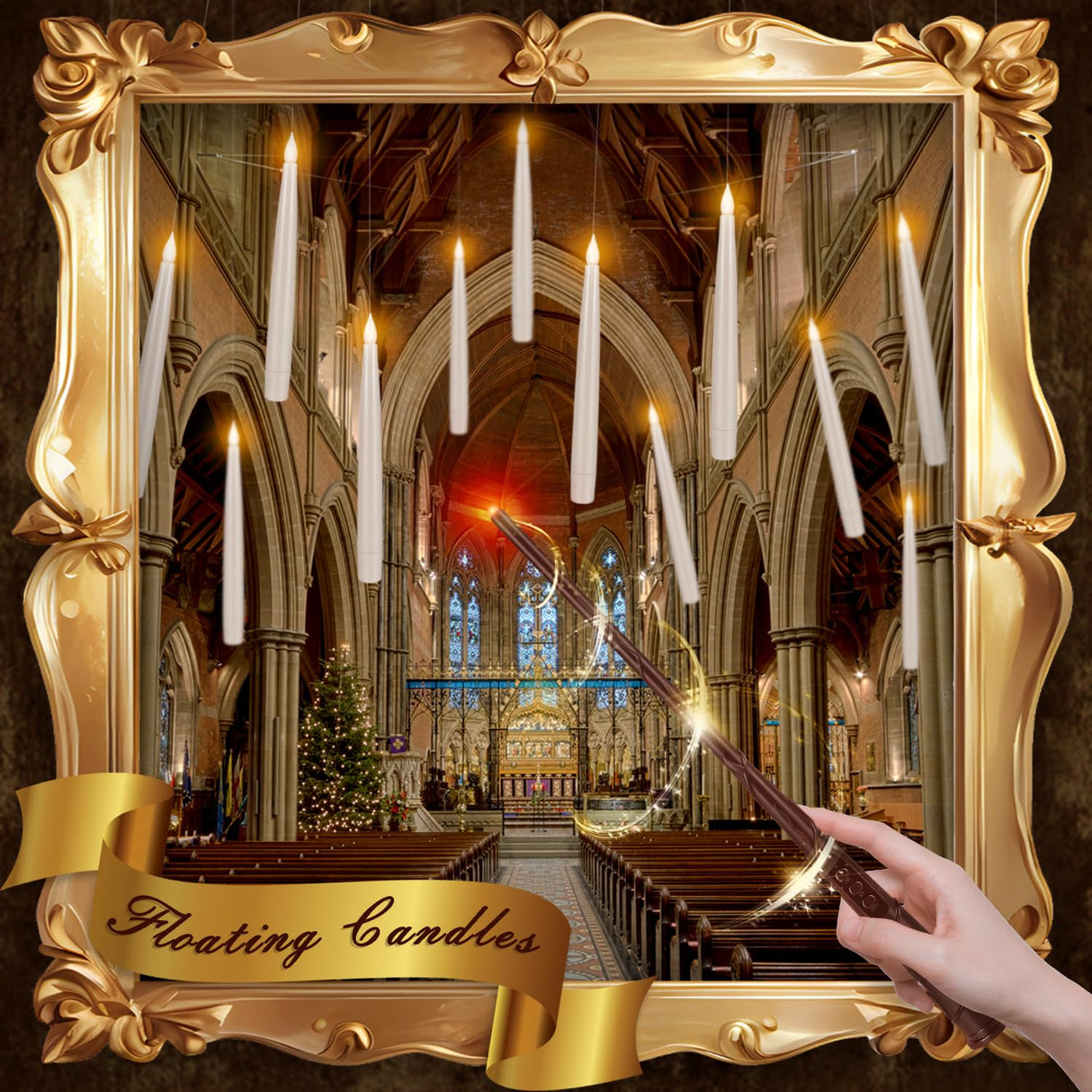 24 Pcs Halloween LED Magic Hanging Floating Candles, Taper Flickering Flameless with 2 Magic Wands - Candle Set for Halloween, Christmas, Weddings, Birthdays & Fantasy Ambiance...