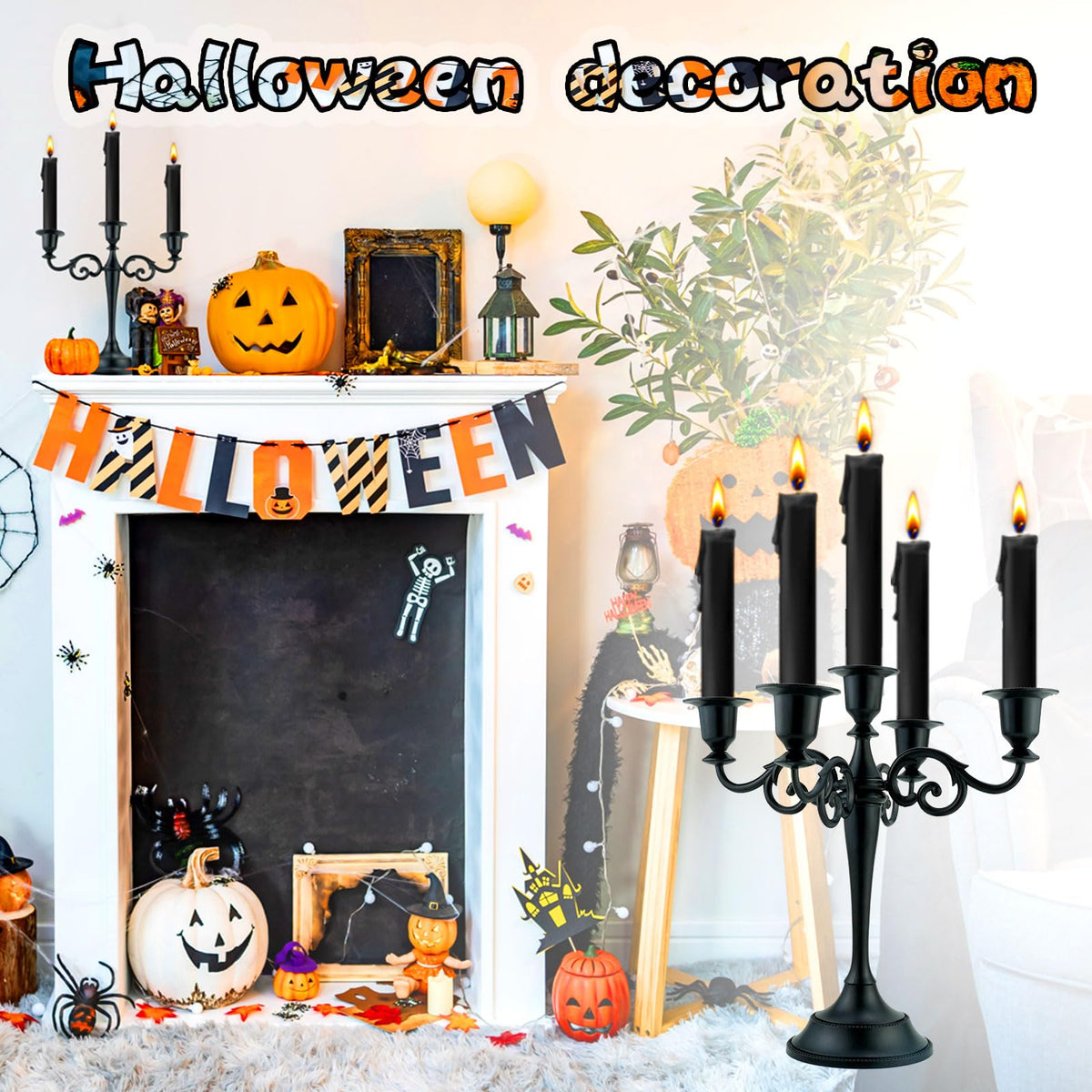 Viscacha 5-Arm Black Metal Candelabra Halloween Taper Holder Decor