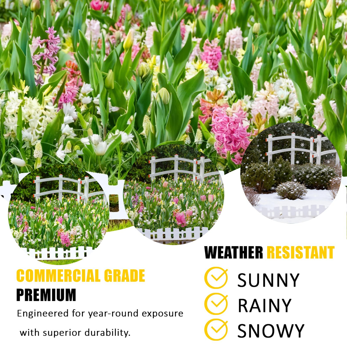 Garden Edging 33FT LOLEDE, 4.6IN Tall White Landscape Edging Border with 60 Stakes, Flexible Plastic Lawn Edging for Yard, Flower Beds,Tree Rings, Walkways & Garden Borders（Square-White）