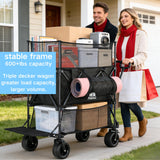 460L Folding Wagon Cart, Heavy Duty Double Decker Wagon, 600 lbs Capacity